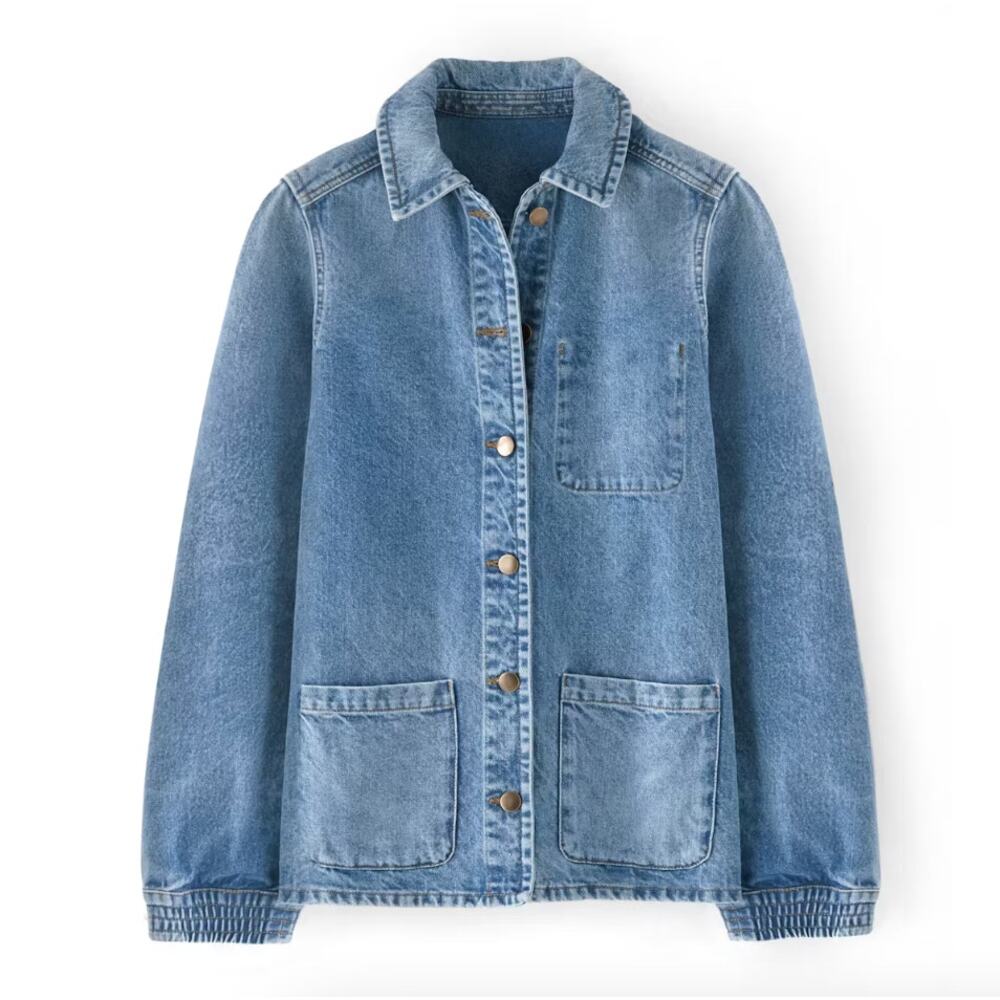 Wrap London Blue Workwear Denim Patch Pockets Jacket Size US 10 ZP74